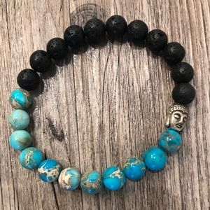 Turquoise, Gold & Black Diffuser Bracelet with Buddha Bead | New